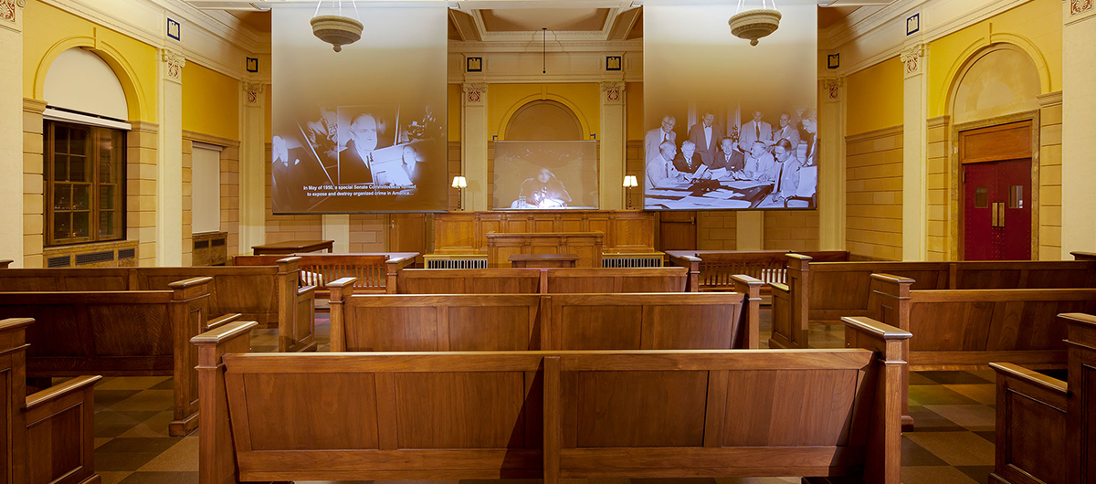 The Kefauver Hearings courtroom at The Mob Museum in Las Vegas.